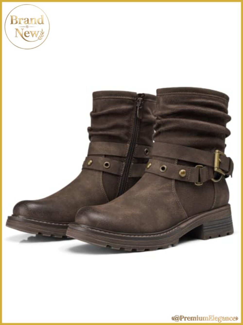 Women's Comfortable Low Heel Slouch Ankle Boots PU Suede Slip-On Booties